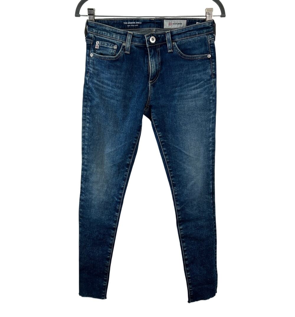 AG Adriano Goldschmied  Blue Jeans  Super Skinny Legging Ankle Raw Hem Size 26